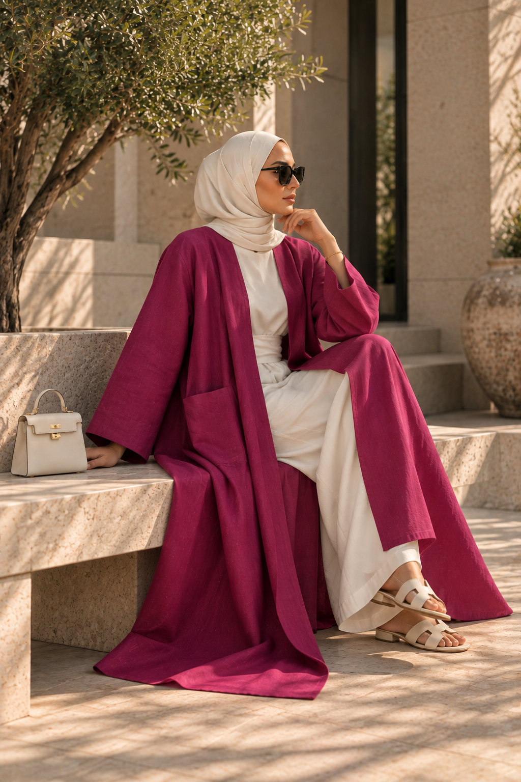 Hot-Pink Linen Abaya