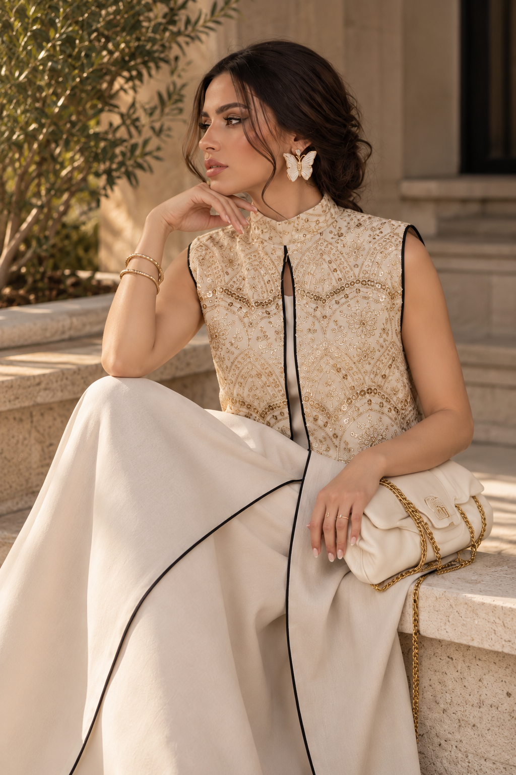 Embroidered Vest Abaya