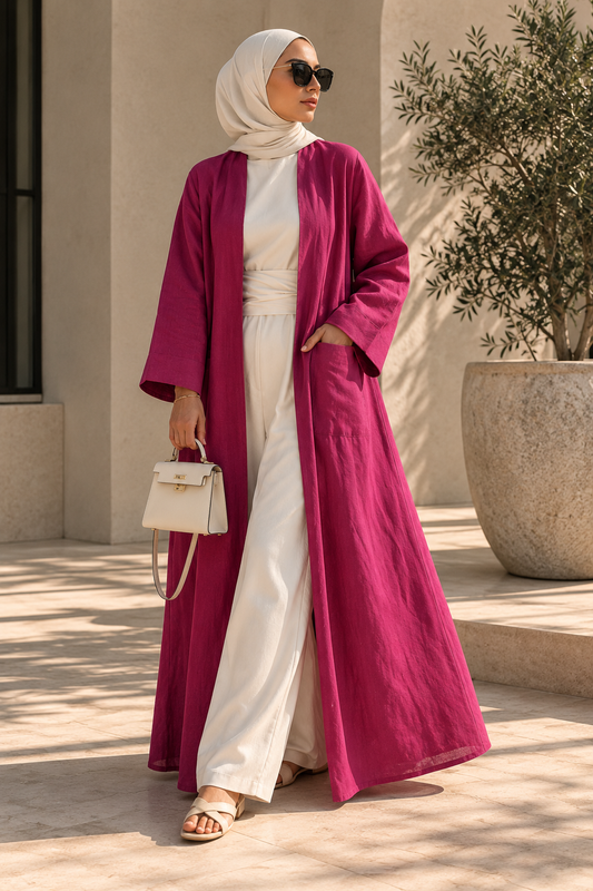 Hot-Pink Linen Abaya