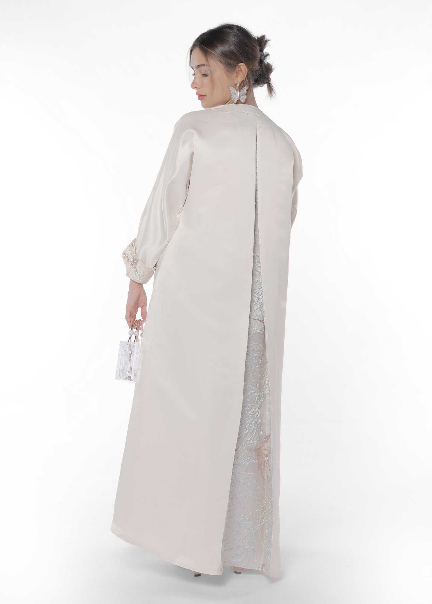 Teftah Beige abaya with embellished back slit, back product