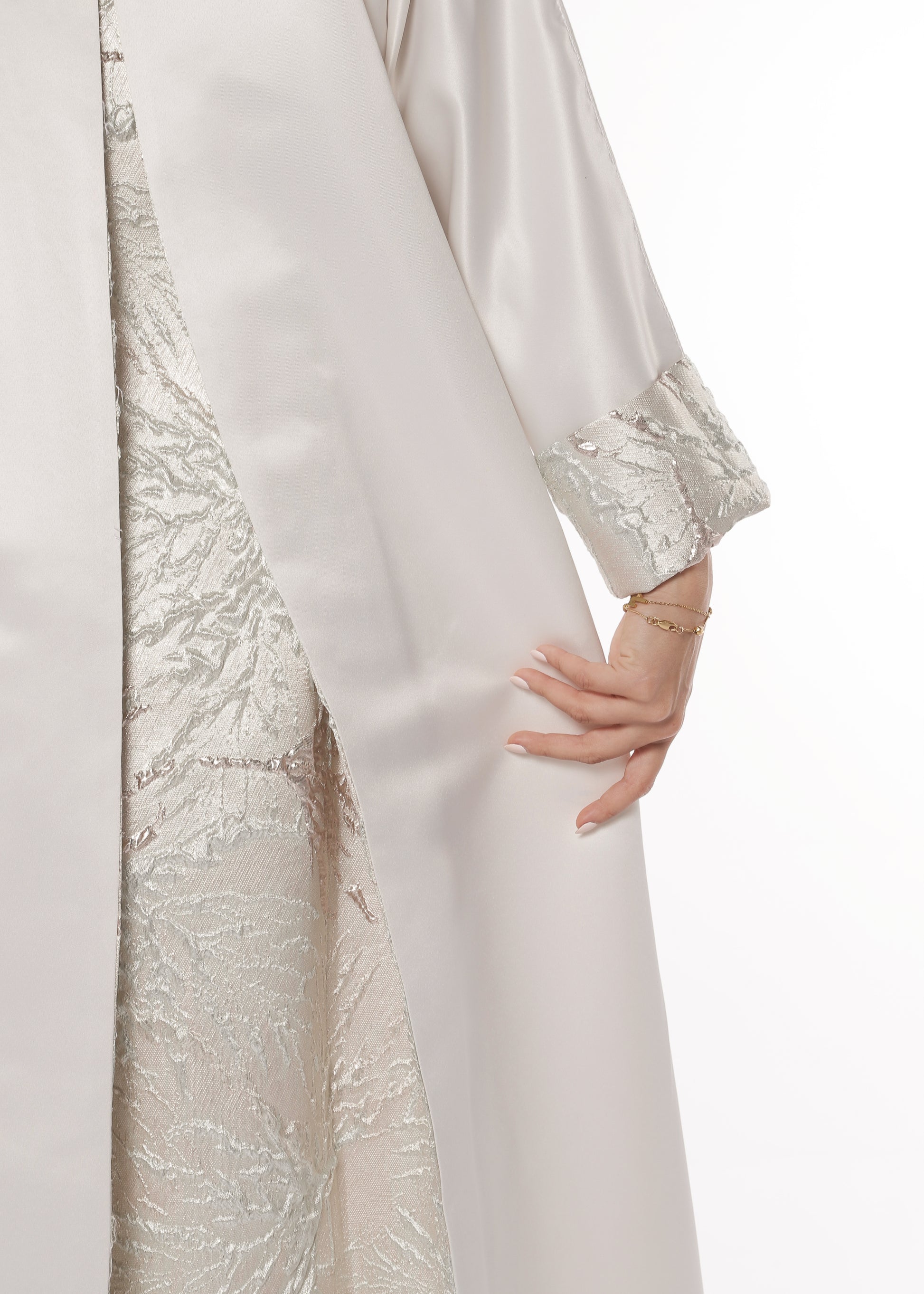 Teftah Beige abaya with embellished sleeves, back product