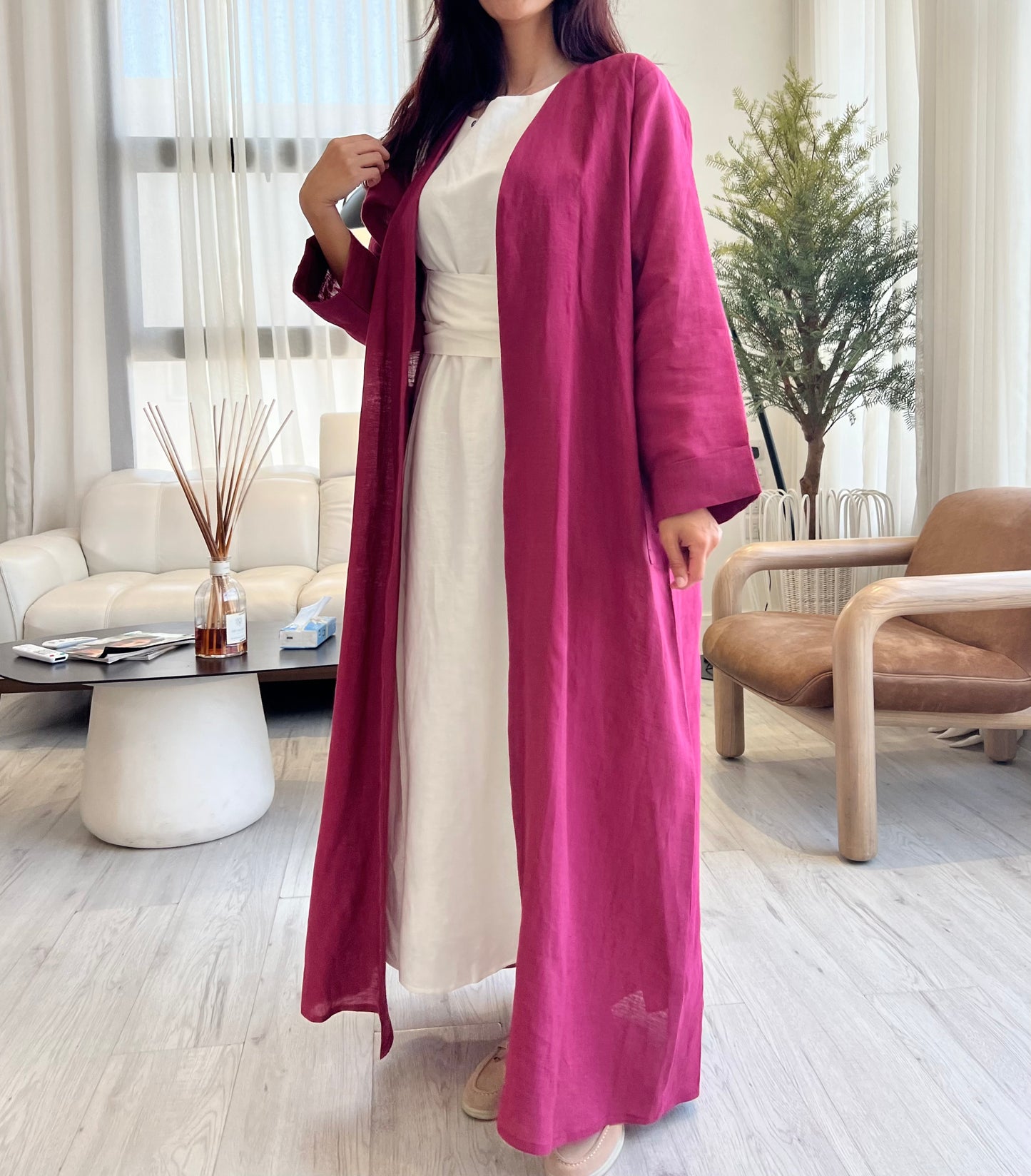 Hot-Pink Linen Abaya