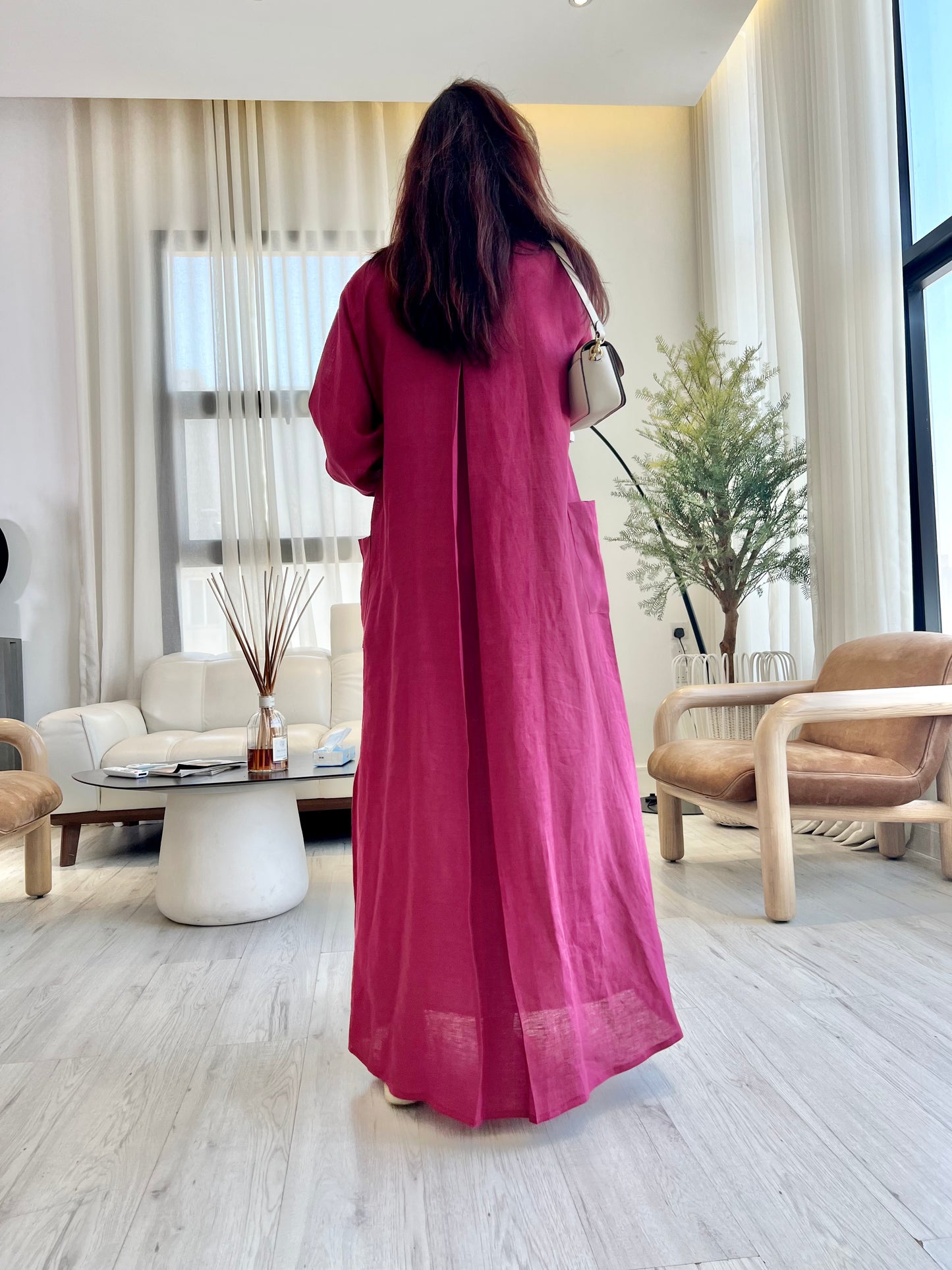 Hot-Pink Linen Abaya