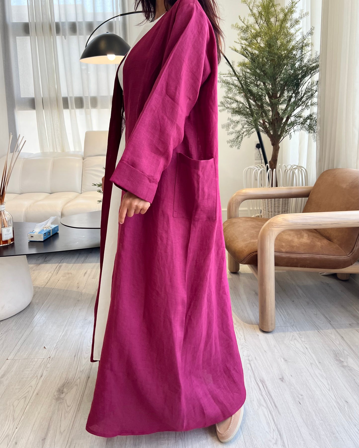 Hot-Pink Linen Abaya