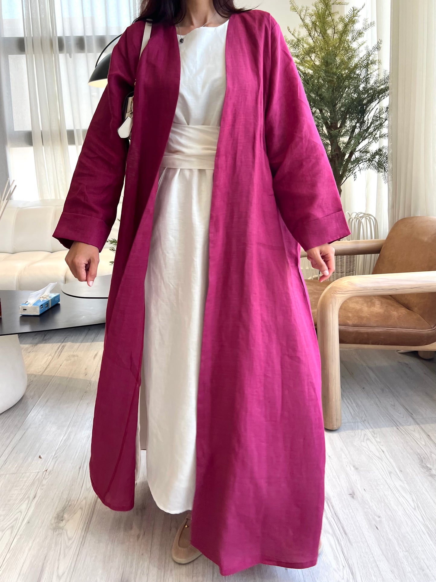 Hot-Pink Linen Abaya