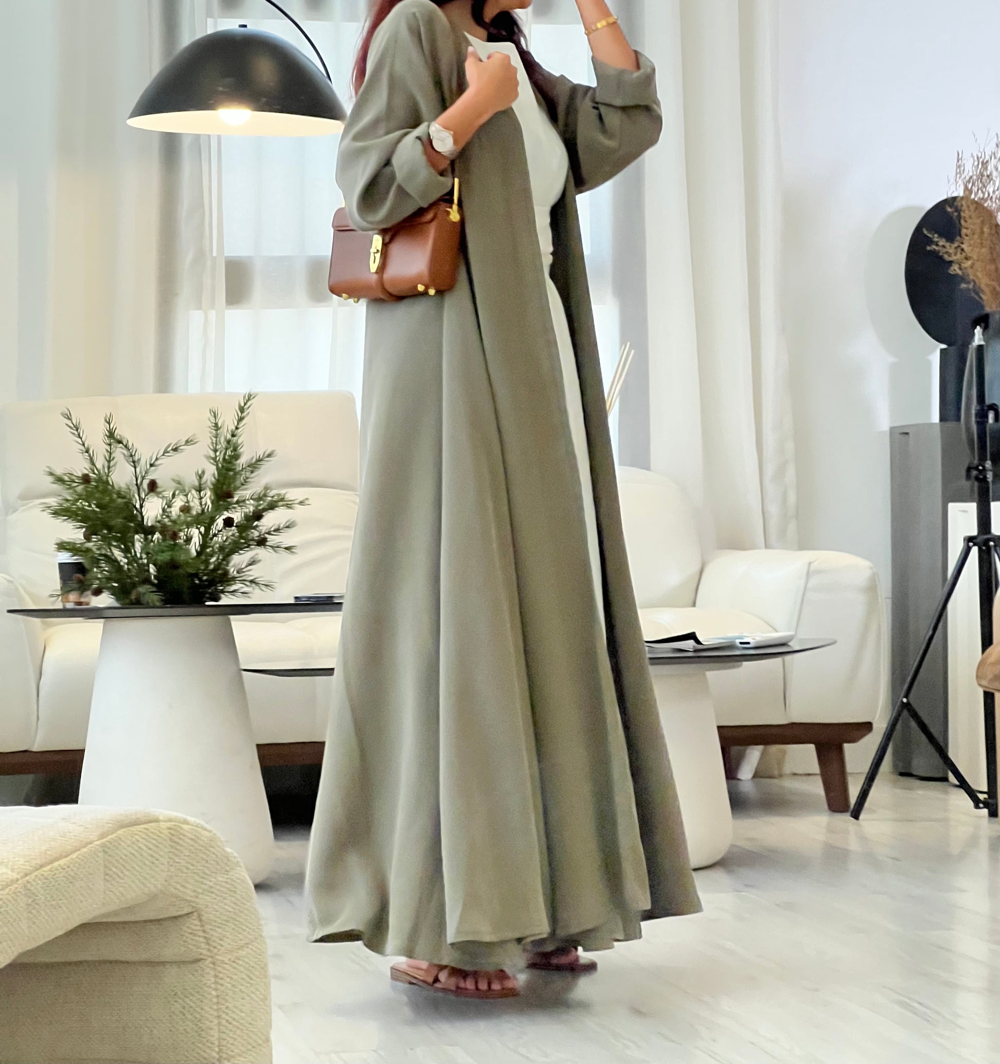 Olive green flowy abaya, side product 