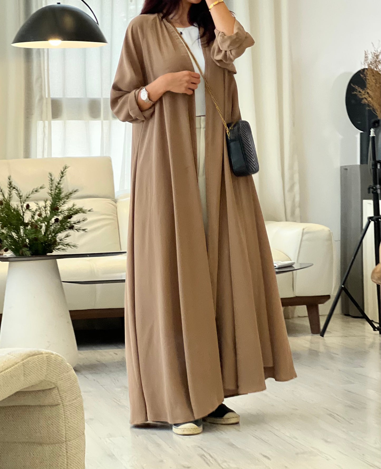 Mocha flowy abaya, front product 