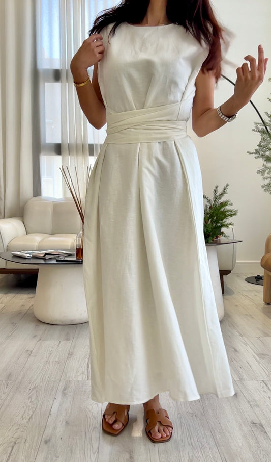 Versatile Natural Linen Dress with Built-In Belt