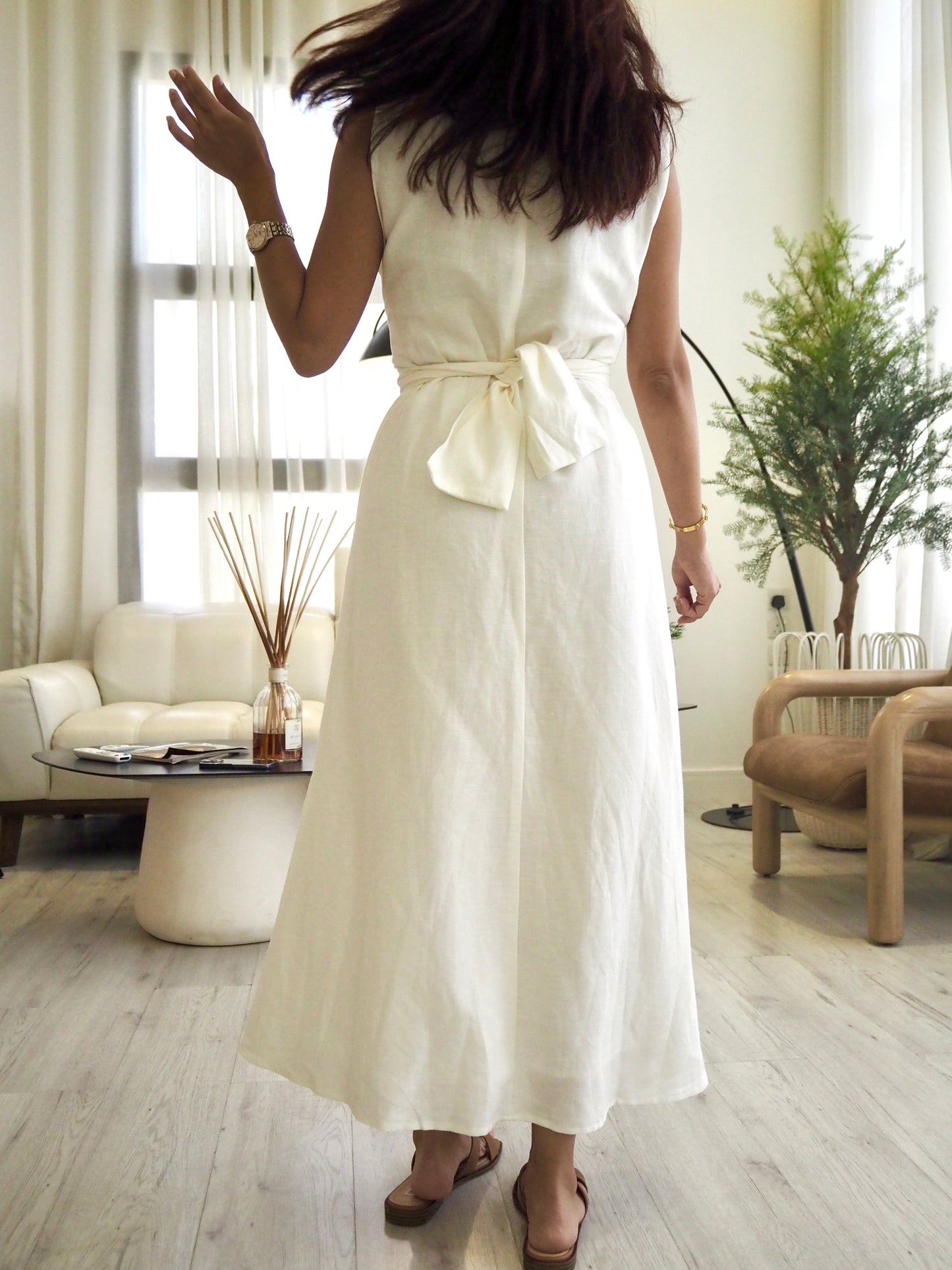 Versatile Natural Linen Dress with Built-In Belt