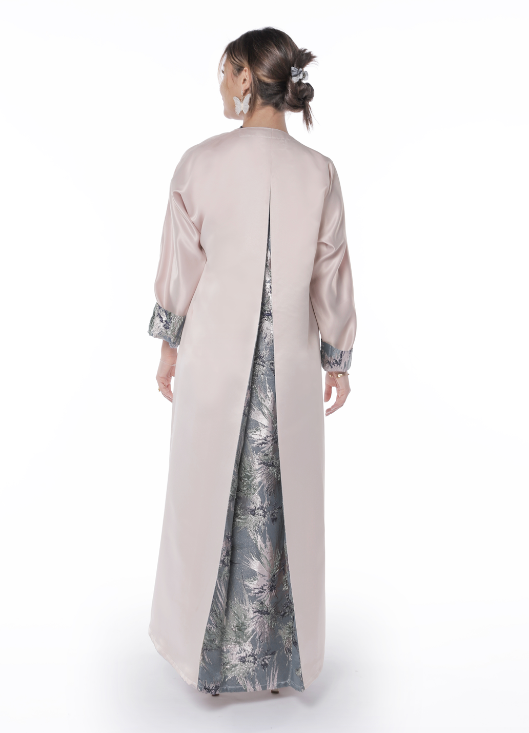 Teftah Beige abaya with embroidered Back slit, Back product