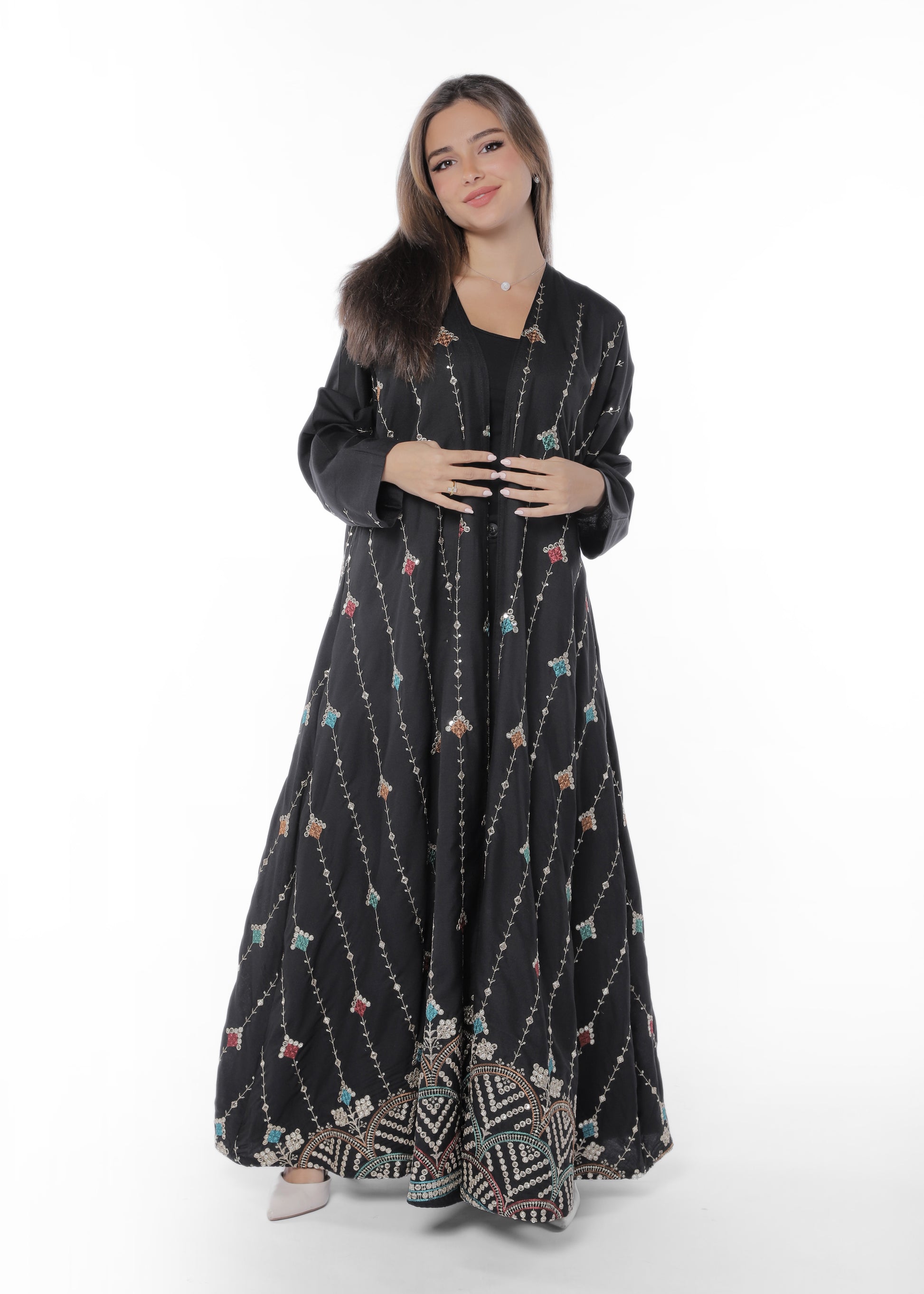 Black Embroidered Abaya, Front Product